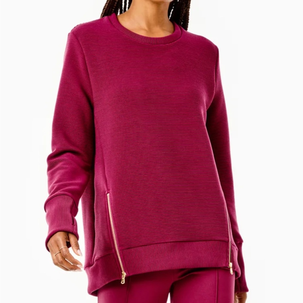 Addison Bay Everyday crewneck sweatshirt active rib zip Burgundy mary orton